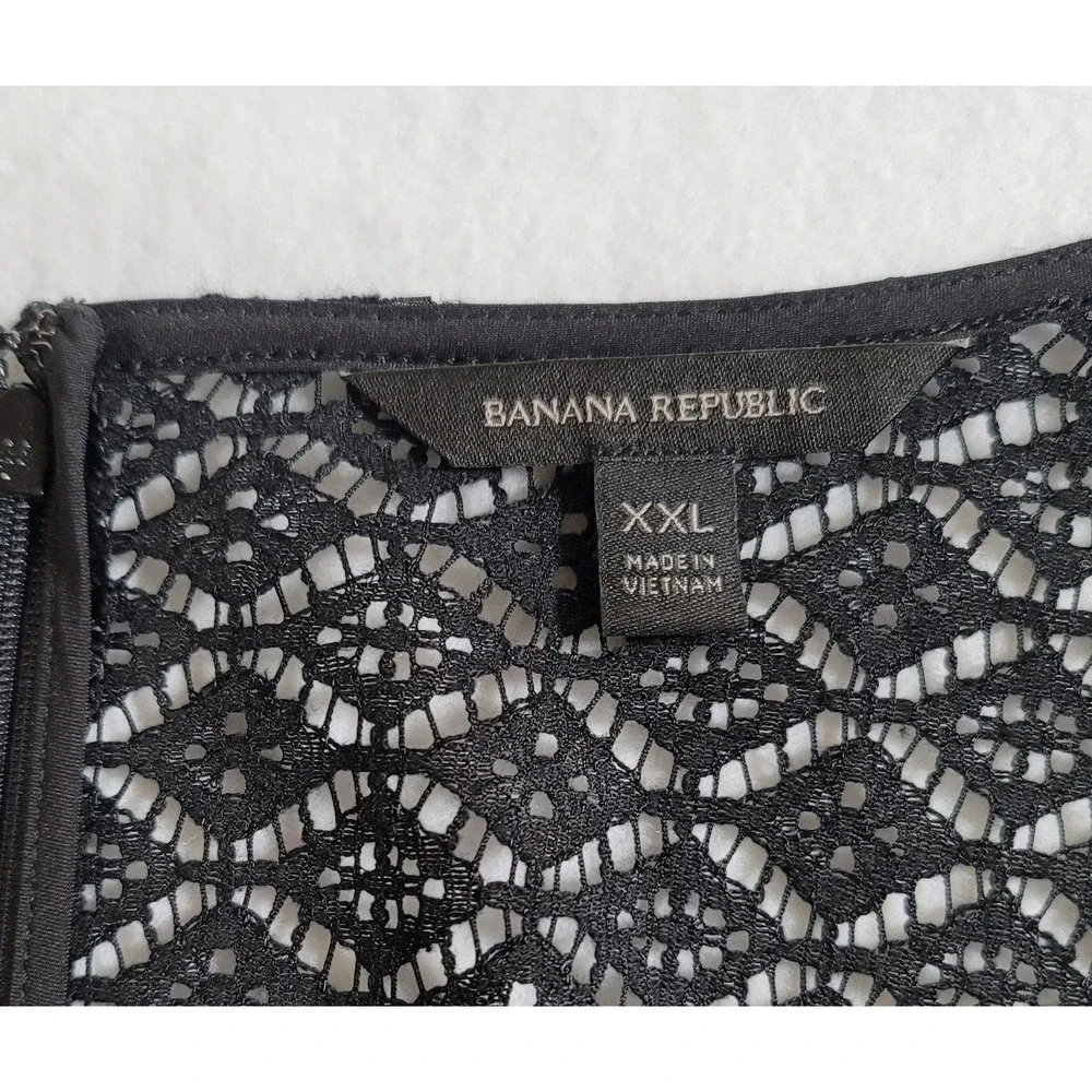 Banana Republic Lace Eyelet Top Women Black Geometric Long Sleeve Back Zip XXL